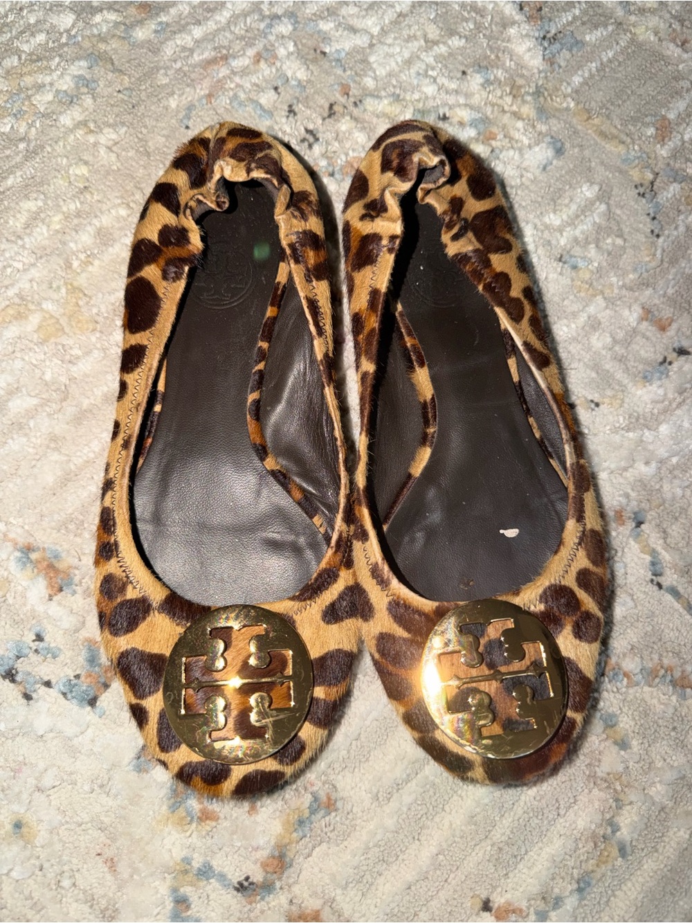 Tory Burch Leopard Print Ballet Flats with Gold Medallion